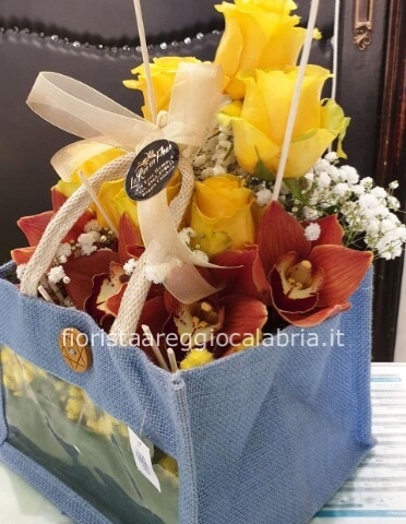 Borsa quadra o cesto orchidee+ rose